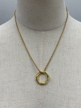 Gold-Tone Circle Pendant Necklace with Crystal Accents | Minimalist Statement
